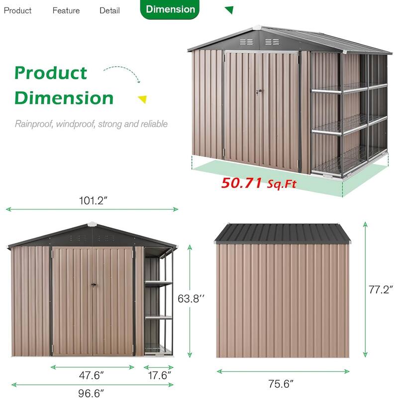 AECOJOYOutdoor Metal Storage Shed with Rack Utility Shed w/ Shelves