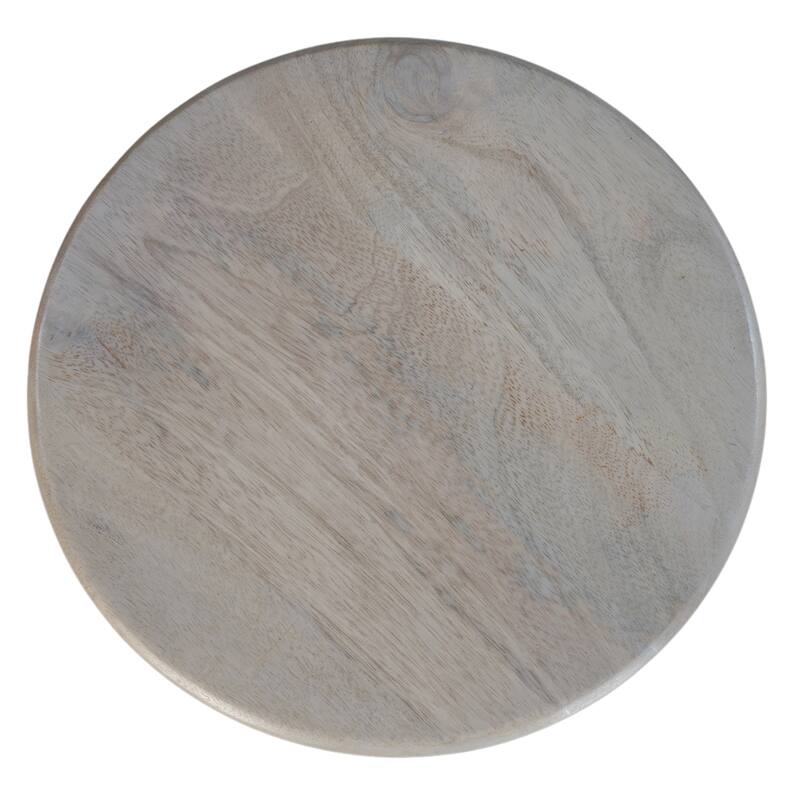 Tia 12 Inch Round Side End Table, Turned Pedestal Base, Beige Mango Wood in Natural Brown Finish
