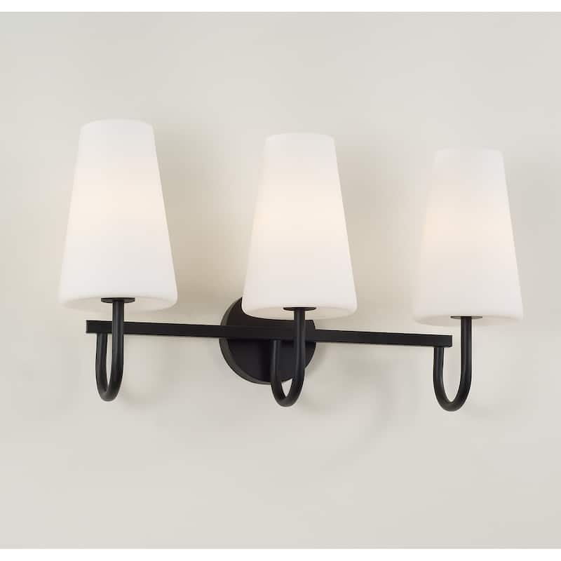 24" W x 14.5" H 3-Light Vanity with Tapered Soft White Glass - 24"W x 13.25"H x 8"E