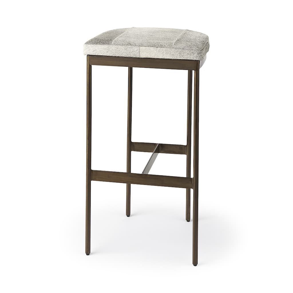 30-Inch Height Stylish Grey Faux Leather Bar Chair with Gold Frame and Backless Footrest - 30”H x 18”W x 16.5”D