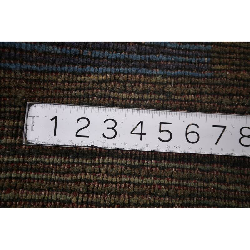 Blue & Green Striped Gabbeh Persian Accent Rug Handmade Wool Carpet - 3'8"x 5'3"