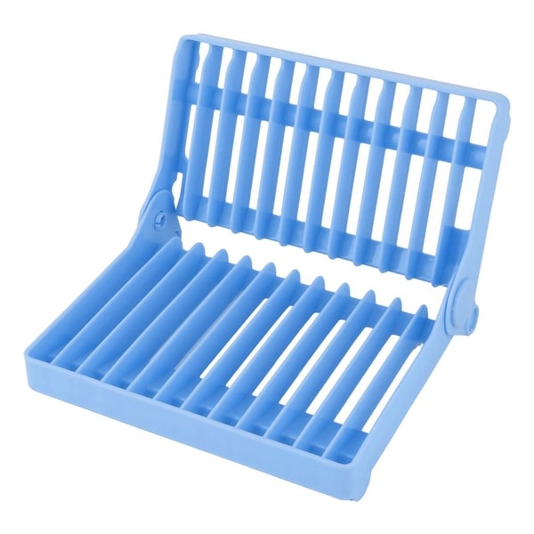 Plastic Foldable Drying Drainer Tray Organizer Storage Dish Rack - Blue - 8.3"x7.1"x2.8"(L*W*H). Opens flyout.