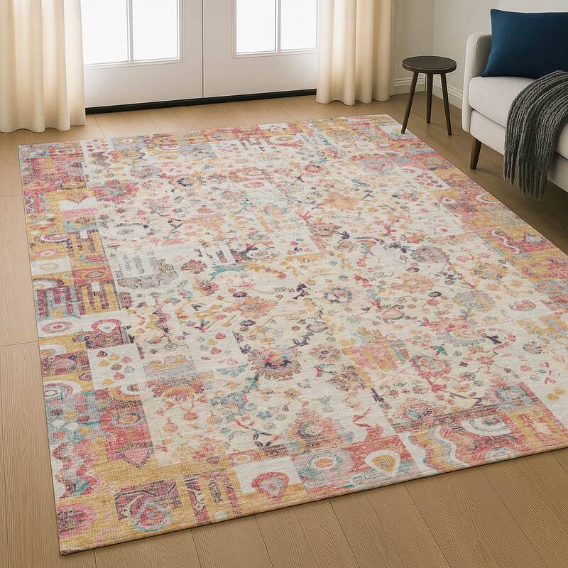 Premium Washable Super Soft Traditional Global Mayfield Rug - Pink - 2'6" x 3'10"