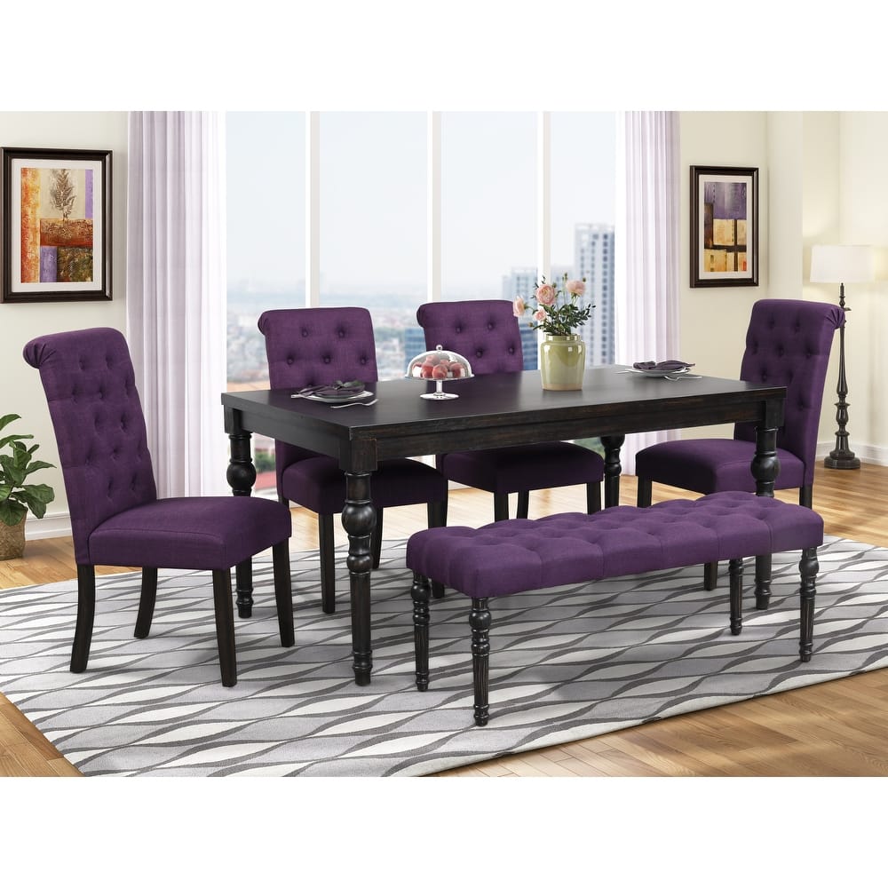 Roundhill Furniture Leviton Upholstered Dark Wash Wood 6-piece Dining Set