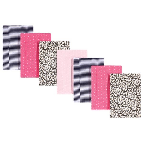 slide 1 of 1, Hudson Baby Infant Girl Cotton Flannel Burp Cloths 7pk, Leopard, One Size - Leopard - One Size One Size - Leopard