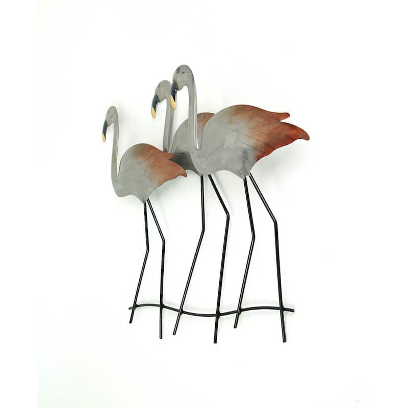 21 Inch Galvanized Metal Flamingo Wall Mounted Hanging Sculpture