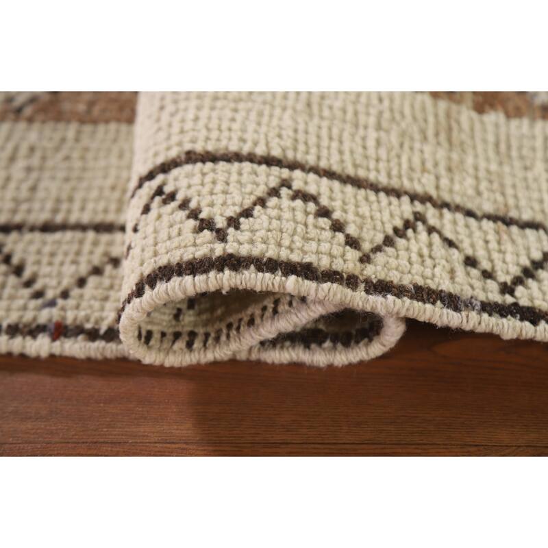 Natural Dye Anatolian Runner Rug Handmade Turkish Beige Wool Carpet - 3'4"x 10'6"