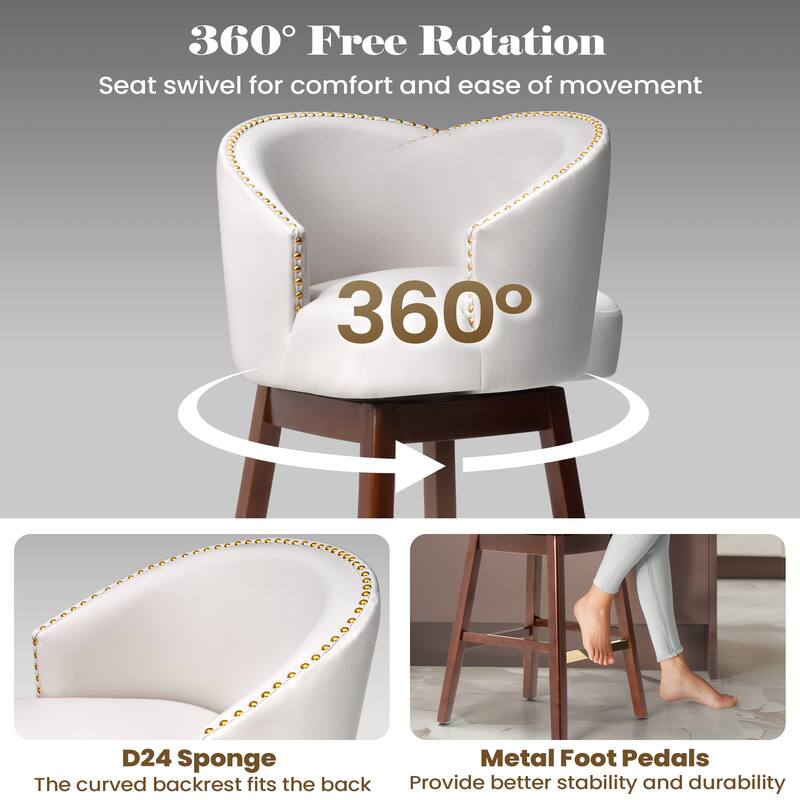 26.4"/31.9"H Height Upholstered Solid Wood Swivel Bar Stools