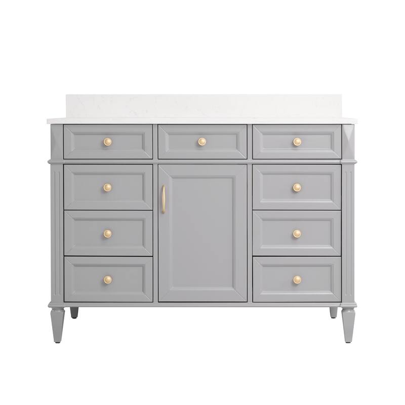 35''H Solid Wood Bath Vanity With Carrera White Quartz Top and Sink