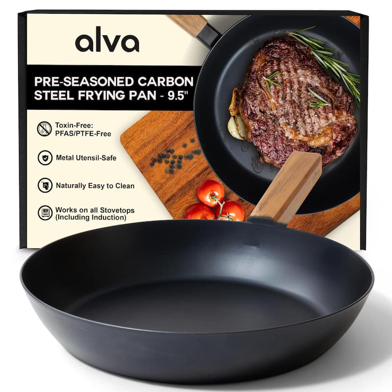 Alva Forest Carbon Steel Pan Pre-Seasoned with Natural Mineral Oil - 9.5" FryingPan