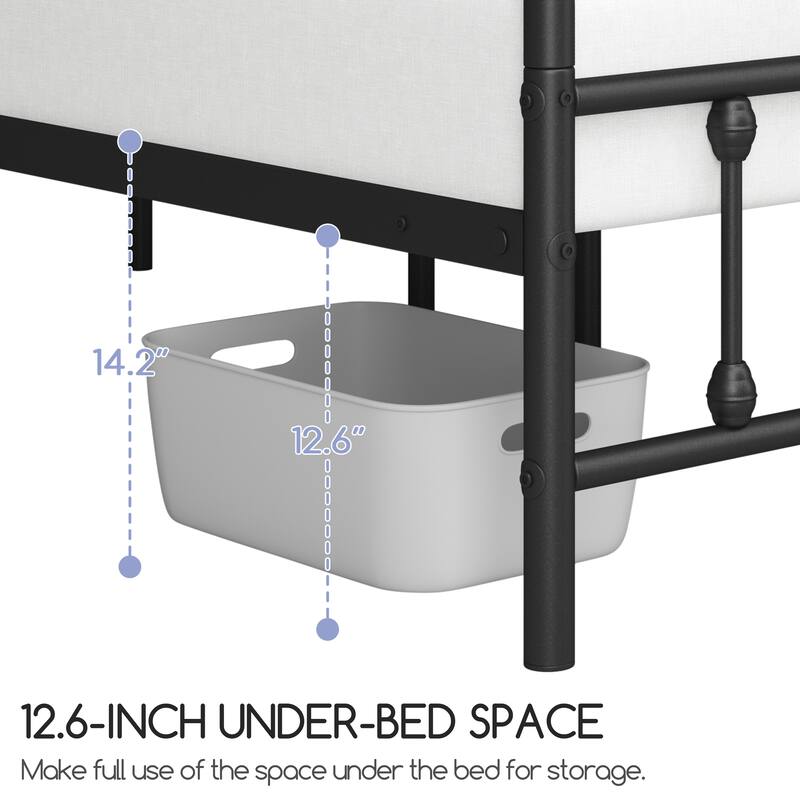 Yaheetech Metal Bed with High Headboard and Footboard with Storage