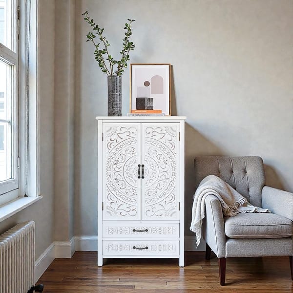 slide 2 of 7, 27'' White Tall Storage Cabinet with Doors and Drawers, Rustic Wood Accent Pantry Sideboard Tower for Home Organization White
