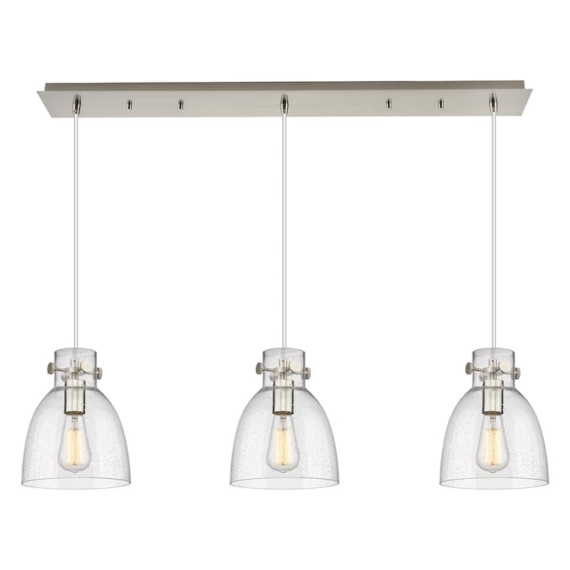 Innovations Lighting Newton Bell - 3 Light 8" Cord Hung Linear Pendant - Seedy/Brushed Satin Nickel