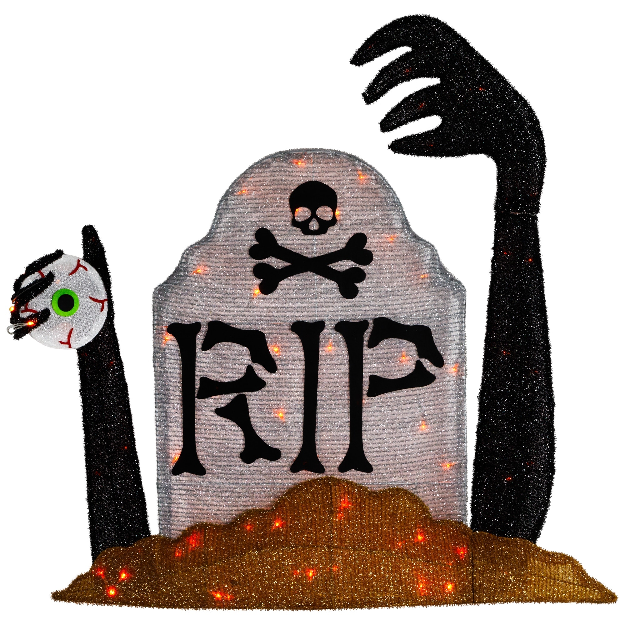Tombstone Halloween Decoration 31.5" Black Gray Orange Led Lights