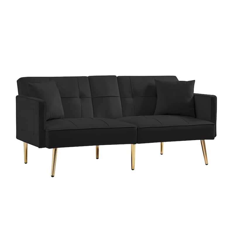 Velvet Futon Sofa Bed With Gold Metal Legs