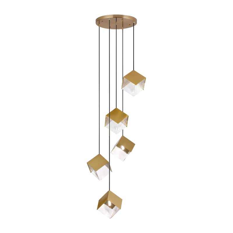 Ice Cube Pendant Lights Cluster Stairway Multi 5-Light Pyrite Chandelier - N/A