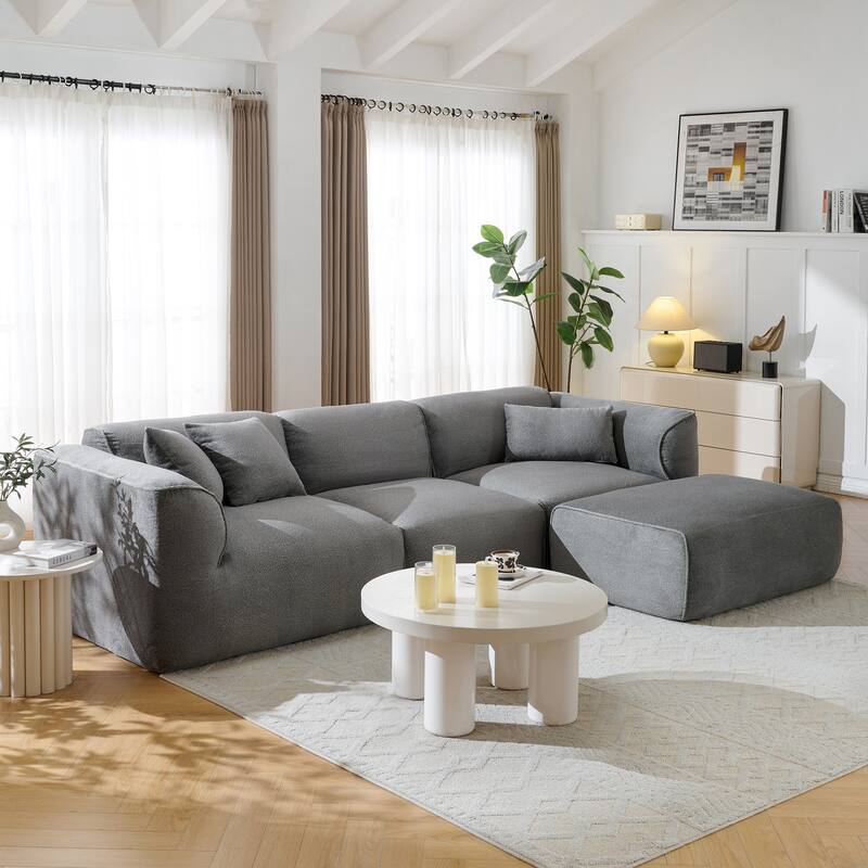 Luxurious Velvet 4-Seater Sofa with Detachable Footstool & Pure Sponge Cushions