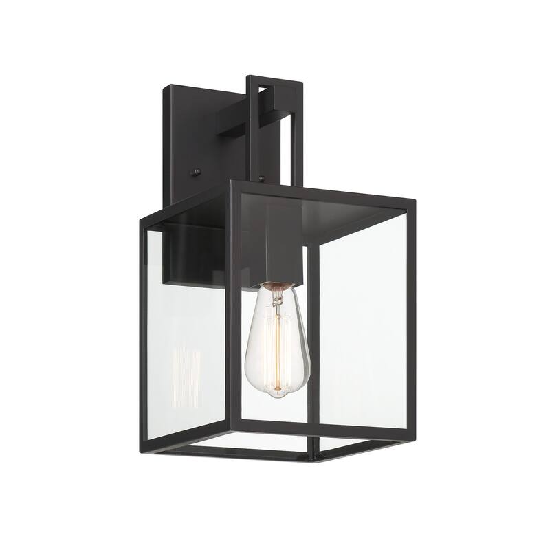 Preston 14.75 in. 1-Light Matte Black Modern Outdoor Wall Lantern with Clear Glass Shade