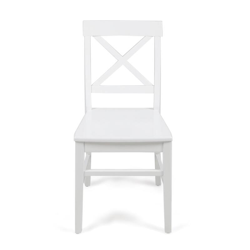 Acacia Wood Dining Chairs, White Cross Back Chairs (Set of 2)
