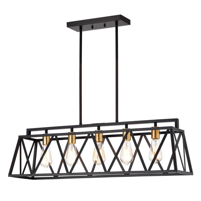 5-light Linear Island Fixture - Black/ Burnished Brass
