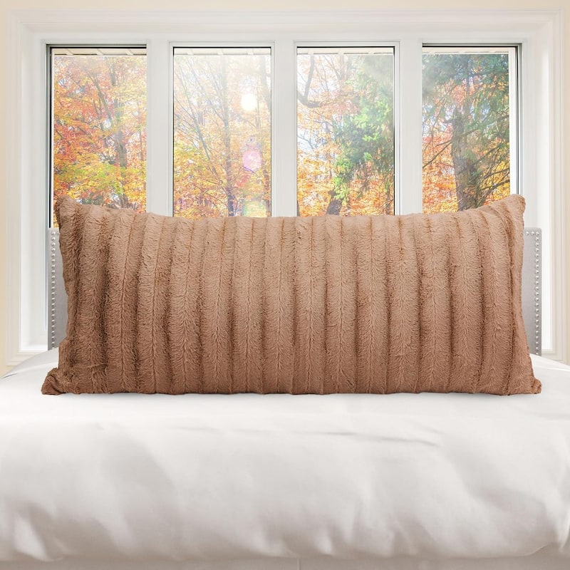 Cheer Collection 18x40 Faux Fur Decorative Throw Pillow - Sand