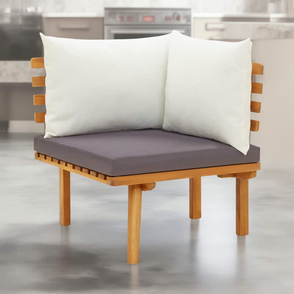 Roma Outdoor Modular Corner Chair, White Fabric, Solid Acacia Wood