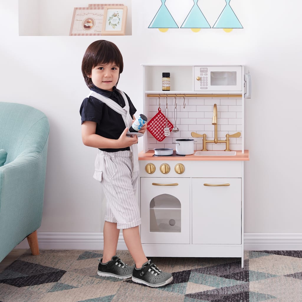 Teamson Kids - Little Chef Boston Modern Play Kitchen - White / Wood - 22.25" L x 12" W x 37.5" H
