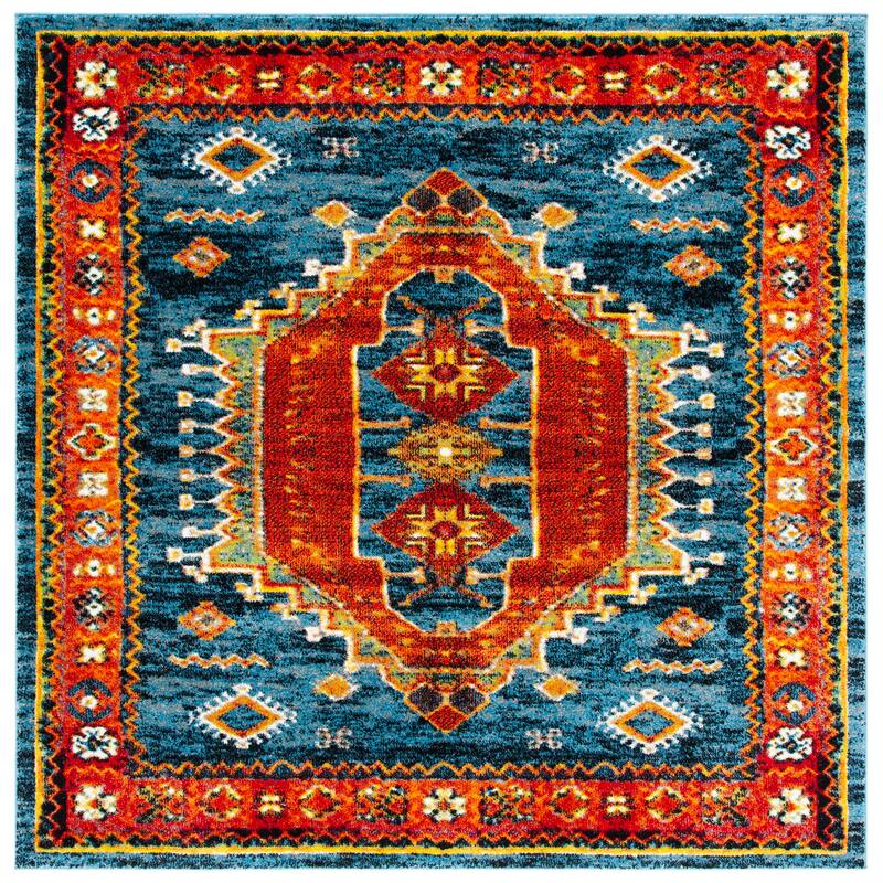 SAFAVIEH Vintage Hamadan Leonieke Rug - 6'7" Square - Blue/Orange