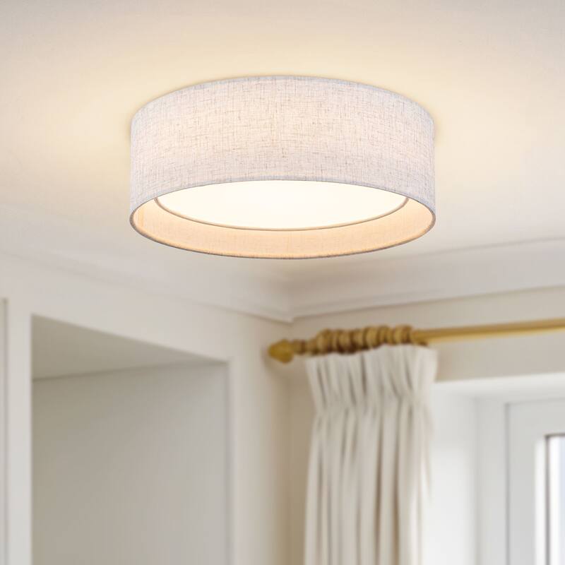 Starsky Modern Linen Drum Flush Mount Ceiling Light with 5-CCT Selectable LED (3000-6000K) - 12.6"