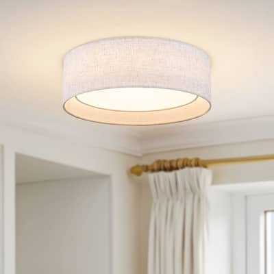Starsky Modern Linen Drum Flush Mount Ceiling Light with 5-CCT Selectable LED (3000-6000K)