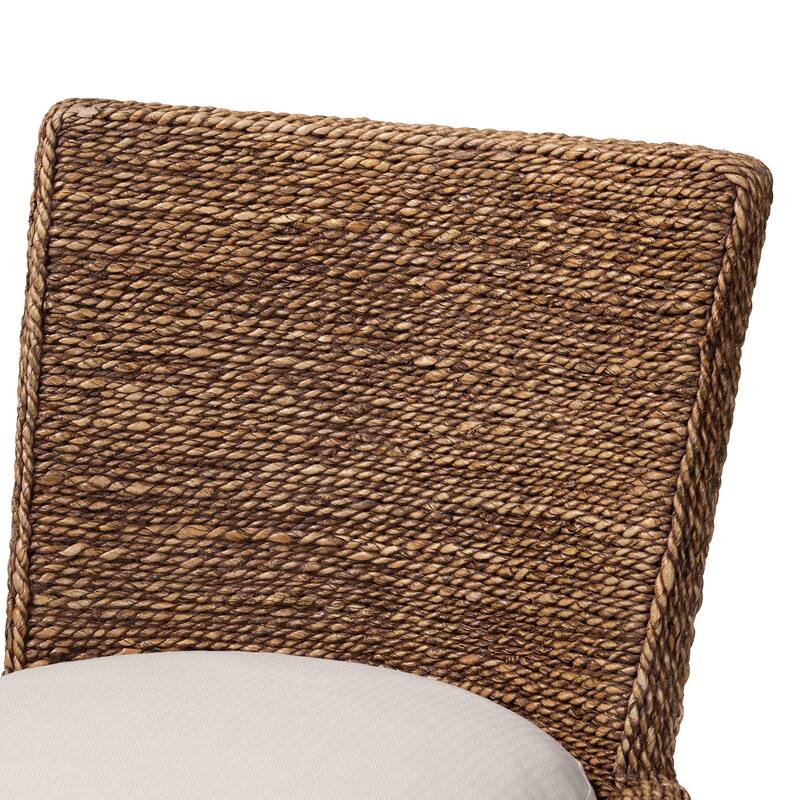 Ridley Seagrass Dining Chair with Mahogany Wood Frame - Coastal Accent Chair with Woven Square Back and Cushioned Seat
