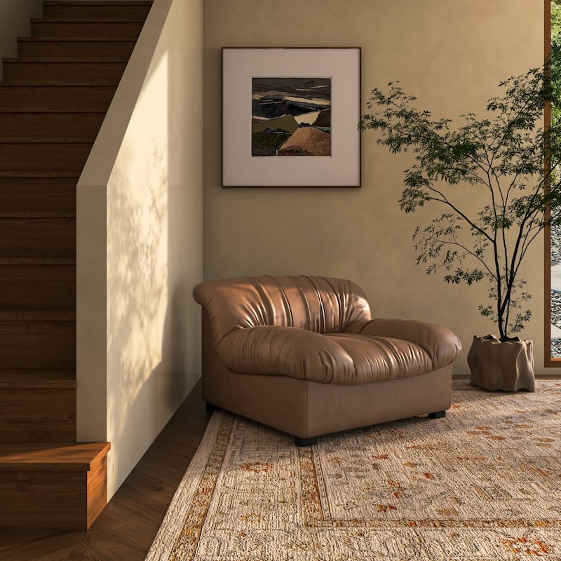 NADAAL STUDIOS Zarek Lounge Chair, Oversized Postmodern Design in Top Grain Leather, Tan