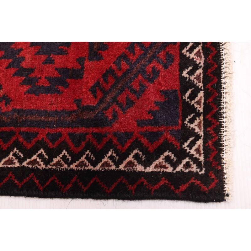 ECARPETGALLERY Hand-knotted Baluch Red Wool Rug - 3'1 x 6'10