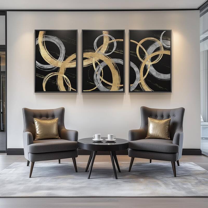 Framed Black and Gold Abstract Canvas Wall Art