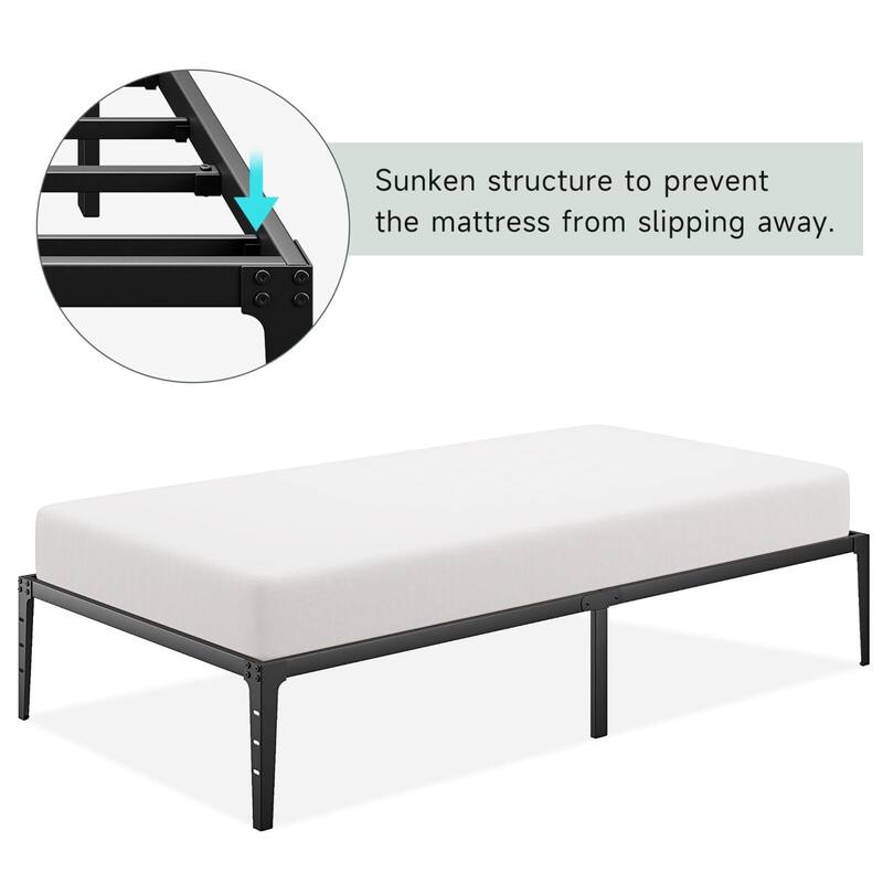 14 Inch Twin Size Foldable Bed Frame, Heavy Duty Metal Platform Bed Frame