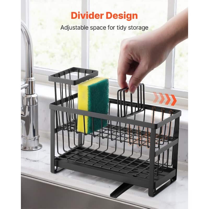 Black Double-Layer Kitchen Sink Caddy with Rotating Drain and Organizer - 9.37" x 4.02" x 5.71"