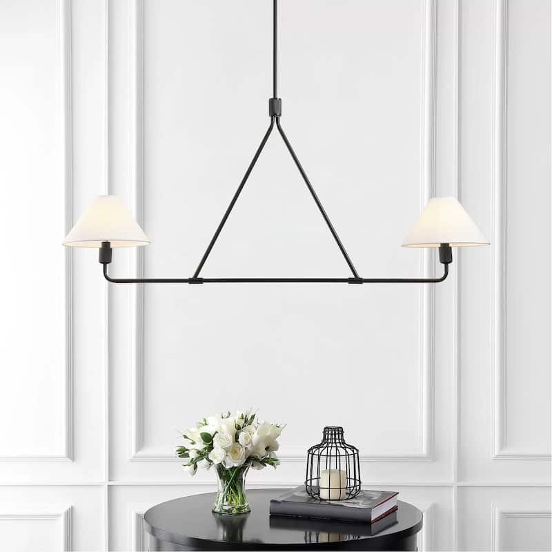 Farmhouse 2-Light Linear Kitchen Island Chandelier with White Fabric Lampshades