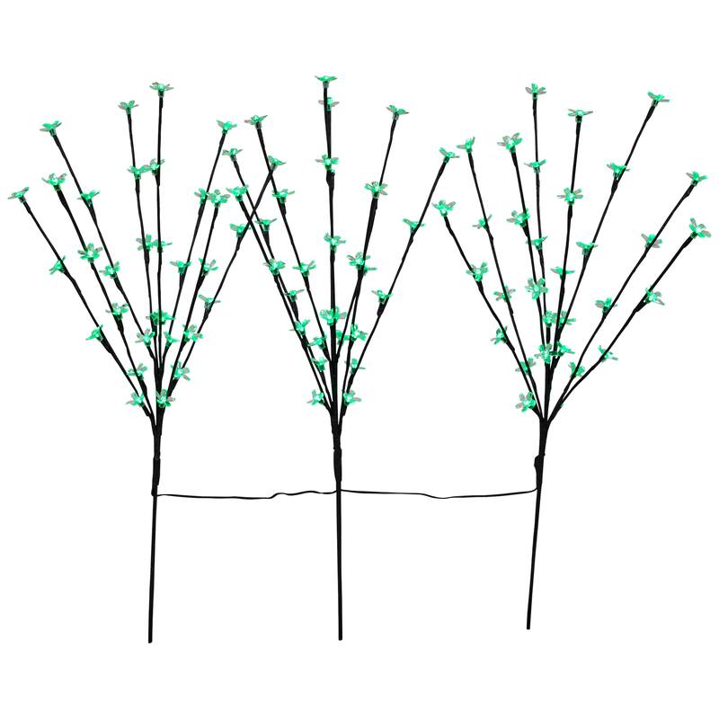 3 Cherry Blossom Artificial Tree Branches 2.5' Green LED Lights