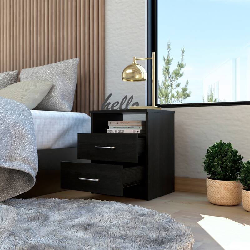2-Drawer and 1-Shelf Rectangle Nightstand