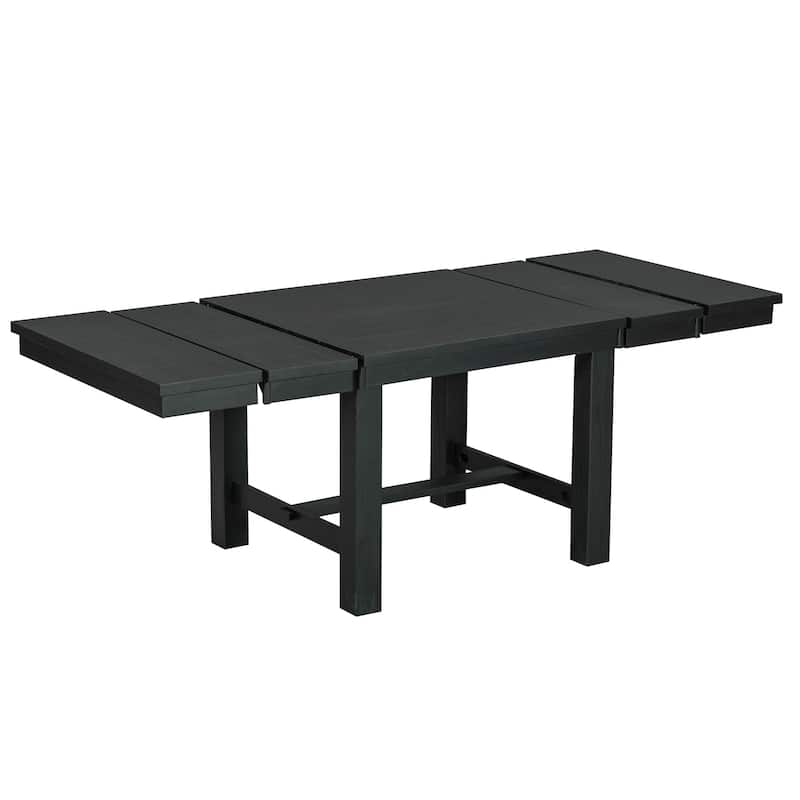 82inch 6-Piece Extendable Dining Table with Footrest, 4 Upholstered Dining Chairs and Dining Bench, Two 11"Removable Leaf