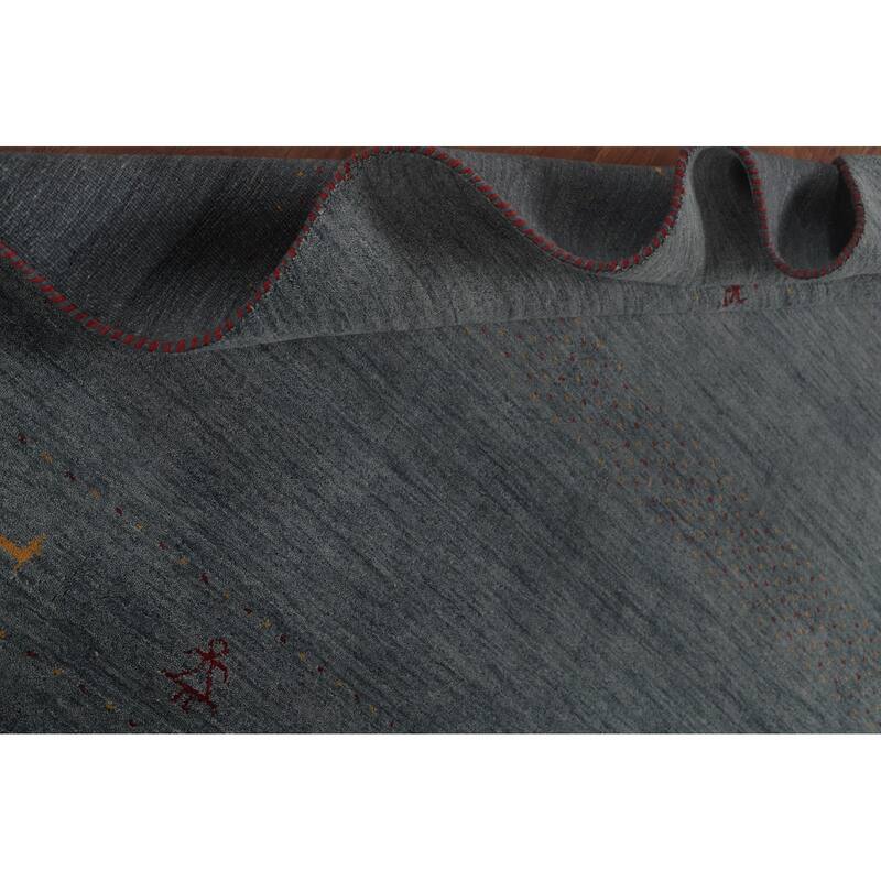 Blue Tribal Gabbeh Area Rug Hand-Knotted Wool Carpet - 6'9"x 9'10"