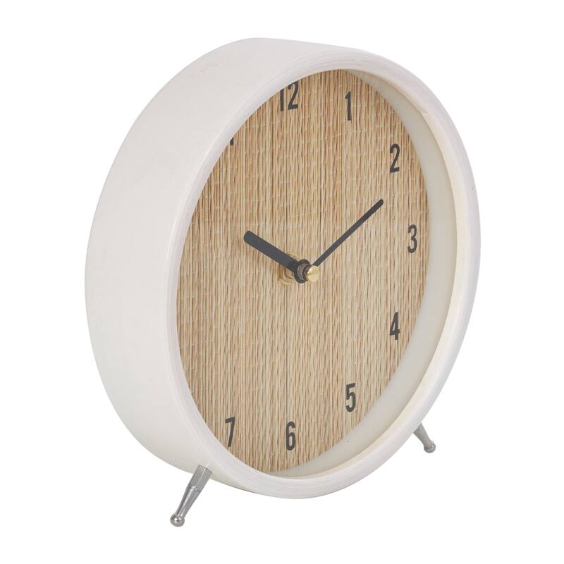 Light Brown Wood Woven Clock Chevron Patterned or White Frame with Silver Legs