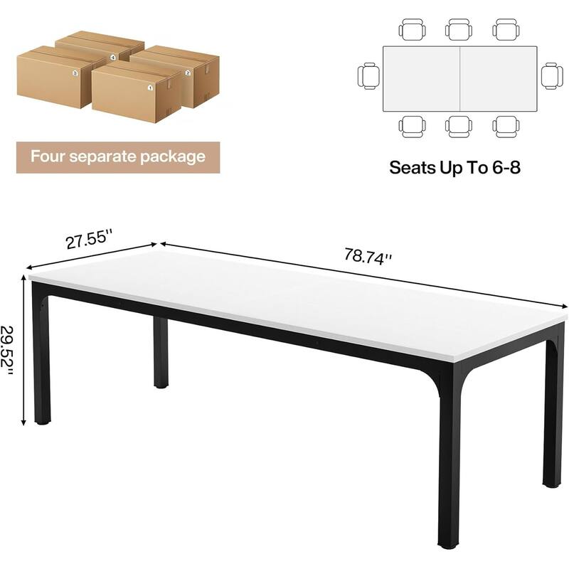 Long Conference Table Set of 4, 13FT Large Rectangle Meeting Seminar Table, 78.74-Inch Business Tables