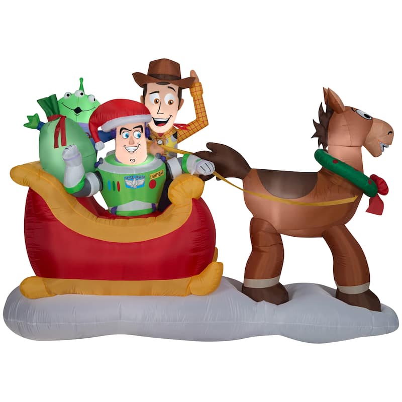 Gemmy Christmas Airblown Inflatable Toy Story w/Sleigh Scene Disney , 5 ft Tall, Multi