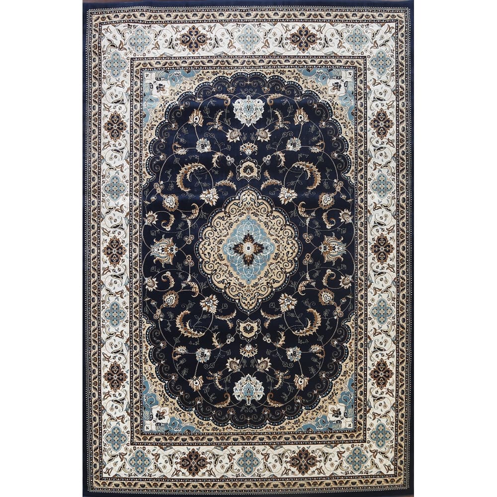 Navy Blue Floral Oriental Traditional Tabriz Area Rug Turkish Carpet