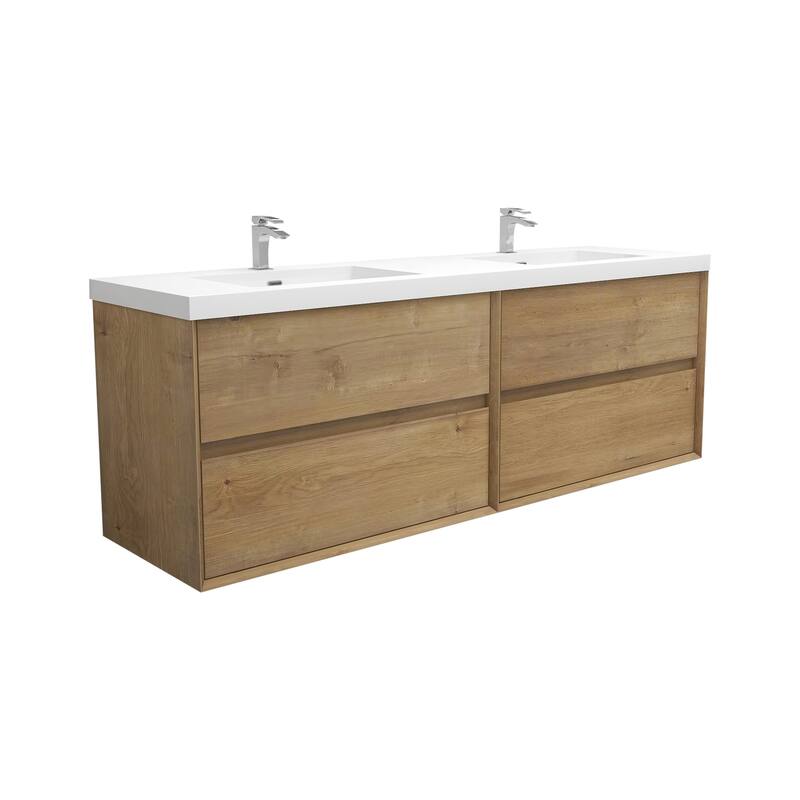 Selina 72" Wall Mounted Vanity with Double Sink - 72 - Matte - Dark Oak