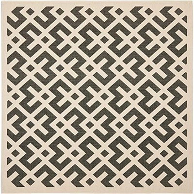 4x4 Square Rug Beige Black Geometric Area Rug Low Pile Power Loomed Floor Covering - 52 x 52