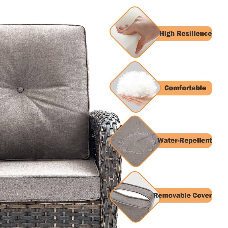 Patio Sofa Swivel Chair with Propane Fire Pit Table