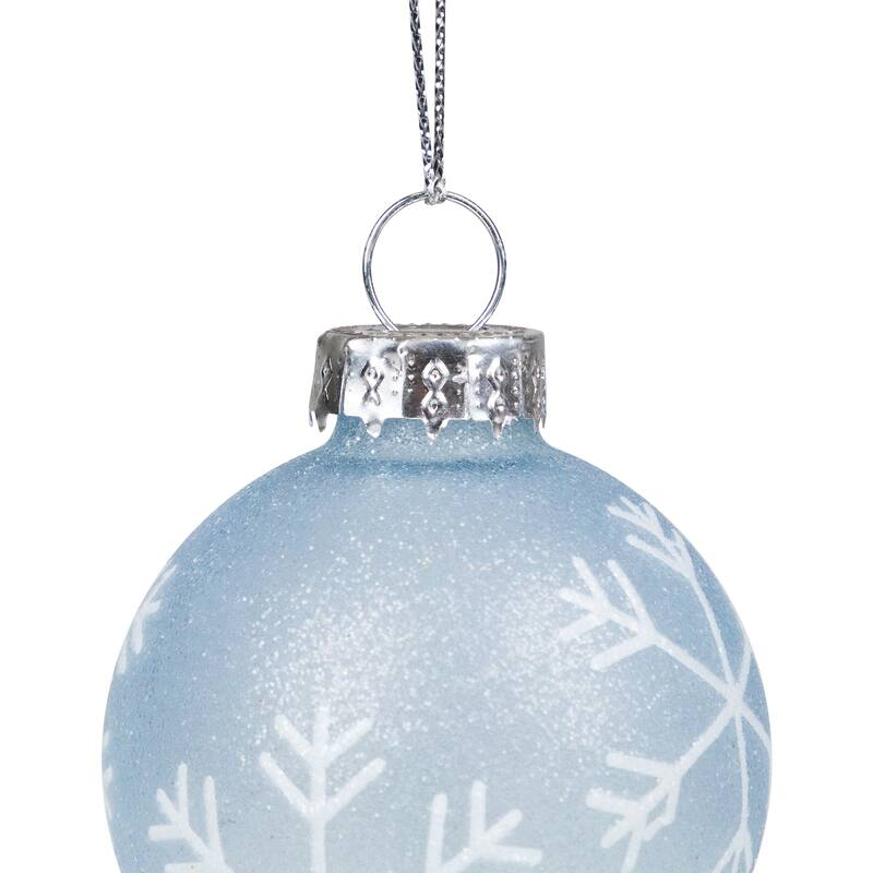 12ct Light Blue Glitter Textured Glass Christmas Ball Ornaments 1.75"