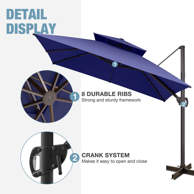 VredHom 10x10 FT Outdoor Patio Cantilever Offset Umbrella 360 degrees Rotation
